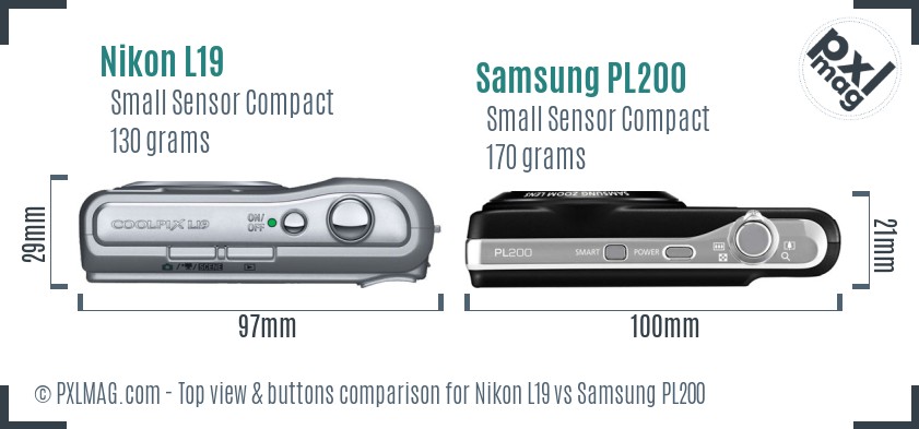 Nikon L19 vs Samsung PL200 top view buttons comparison