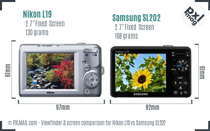 Nikon L19 vs Samsung SL202 Screen and Viewfinder comparison