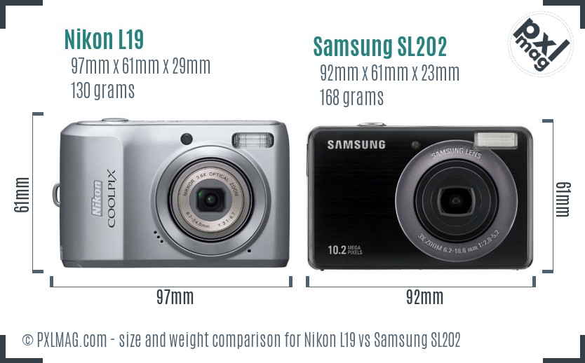 Nikon L19 vs Samsung SL202 size comparison
