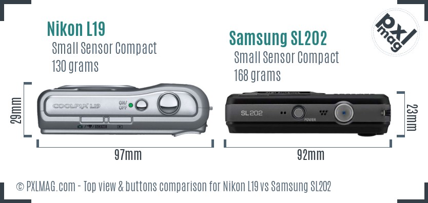 Nikon L19 vs Samsung SL202 top view buttons comparison