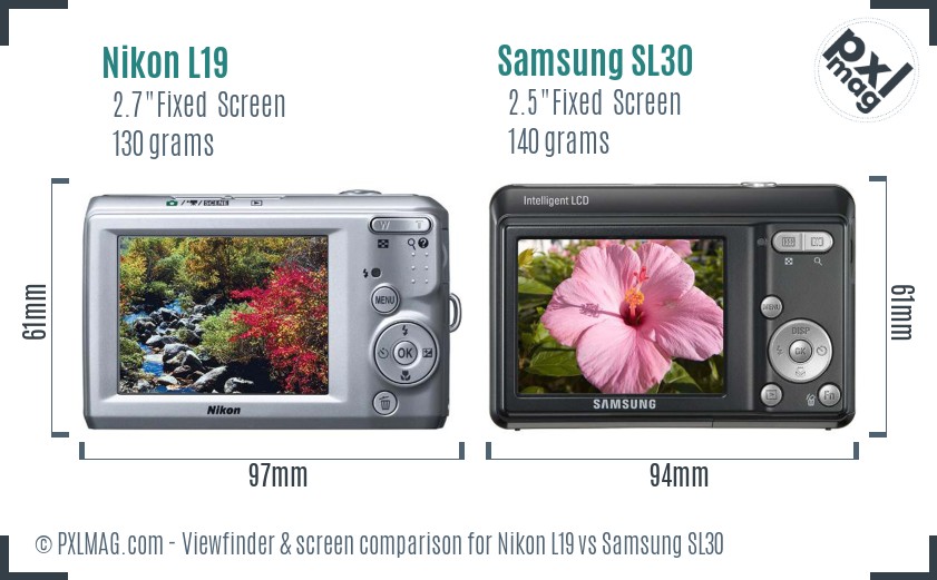 Nikon L19 vs Samsung SL30 Screen and Viewfinder comparison