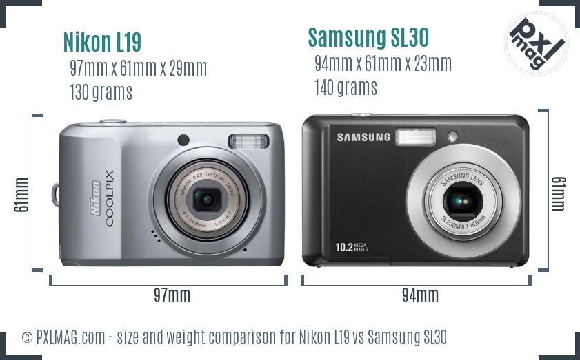 Nikon L19 vs Samsung SL30 size comparison