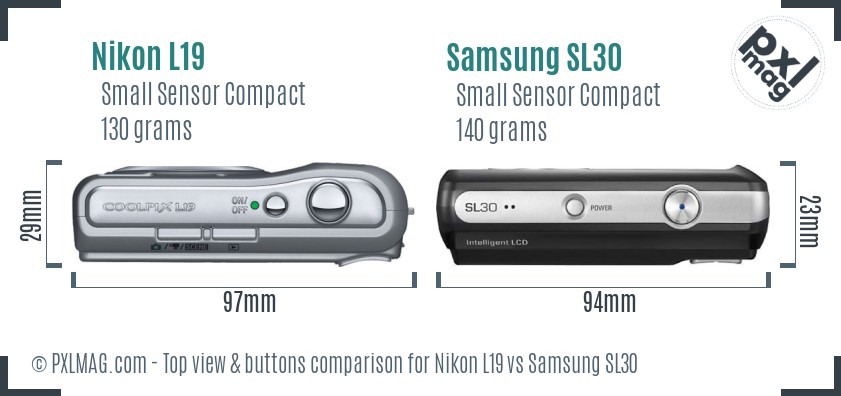 Nikon L19 vs Samsung SL30 top view buttons comparison