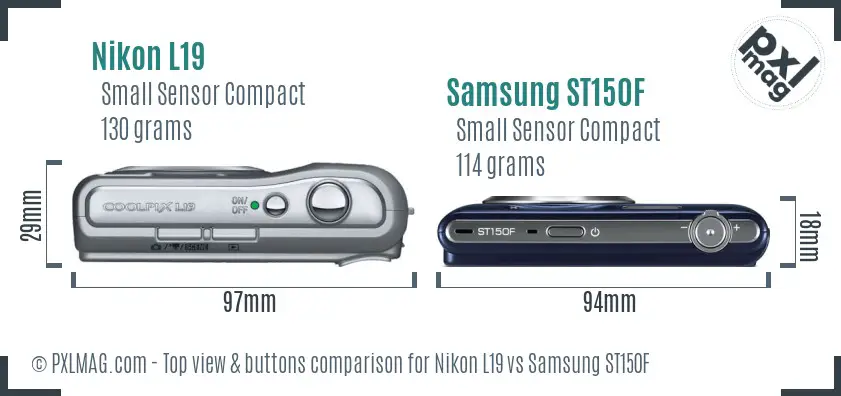 Nikon L19 vs Samsung ST150F top view buttons comparison