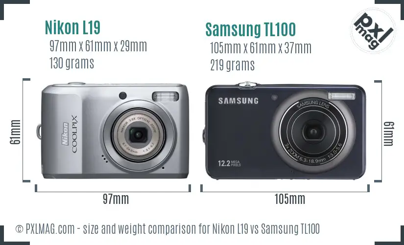 Nikon L19 vs Samsung TL100 size comparison