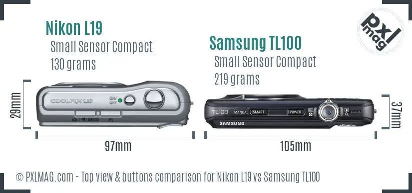 Nikon L19 vs Samsung TL100 top view buttons comparison