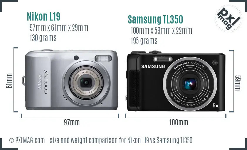 Nikon L19 vs Samsung TL350 size comparison