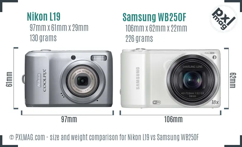Nikon L19 vs Samsung WB250F size comparison