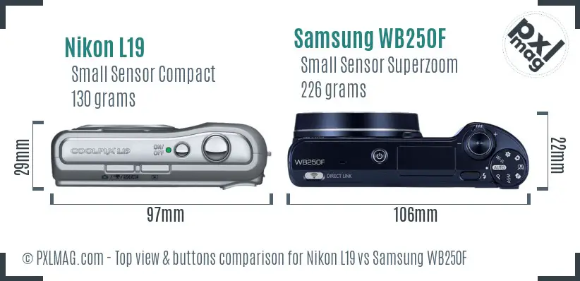 Nikon L19 vs Samsung WB250F top view buttons comparison