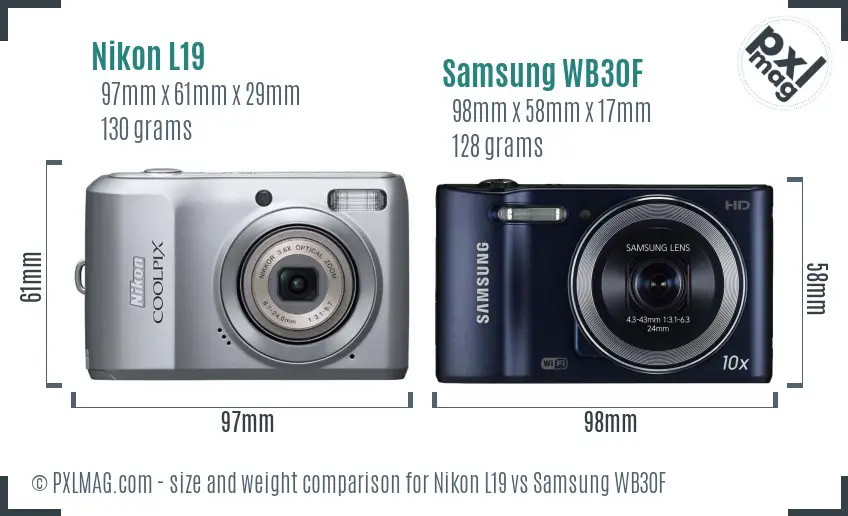 Nikon L19 vs Samsung WB30F size comparison