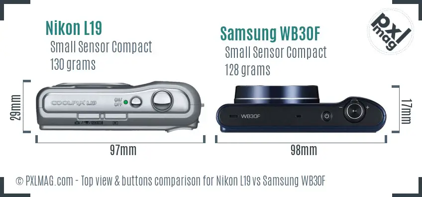 Nikon L19 vs Samsung WB30F top view buttons comparison