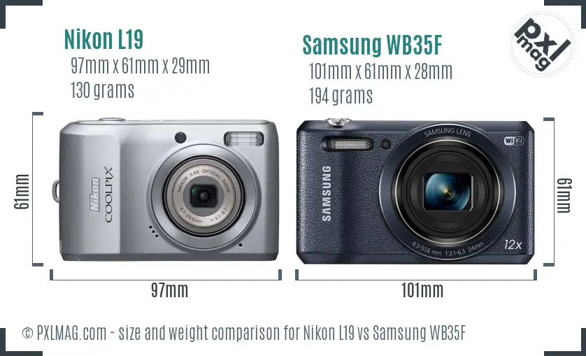 Nikon L19 vs Samsung WB35F size comparison