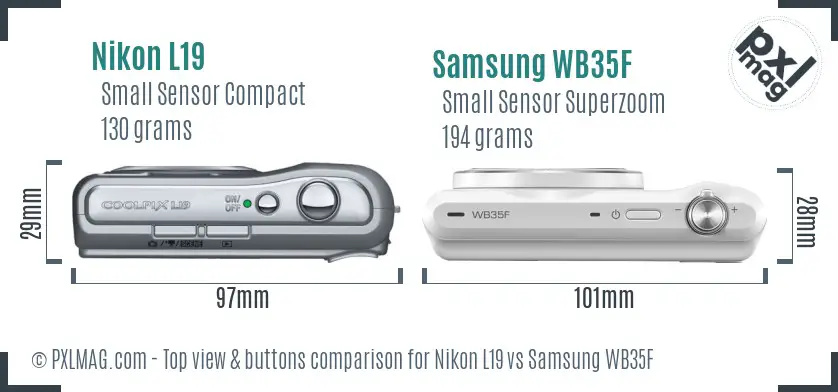 Nikon L19 vs Samsung WB35F top view buttons comparison