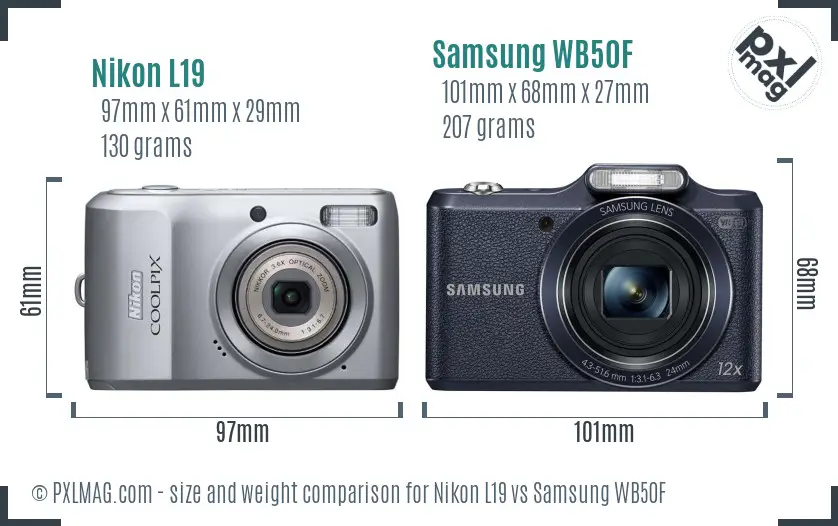 Nikon L19 vs Samsung WB50F size comparison