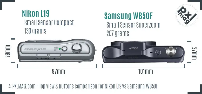 Nikon L19 vs Samsung WB50F top view buttons comparison