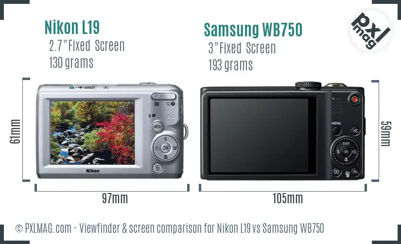 Nikon L19 vs Samsung WB750 Screen and Viewfinder comparison