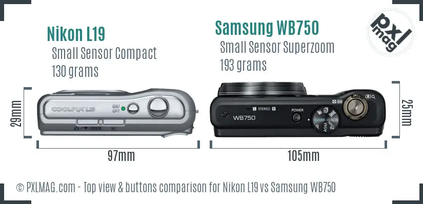 Nikon L19 vs Samsung WB750 top view buttons comparison