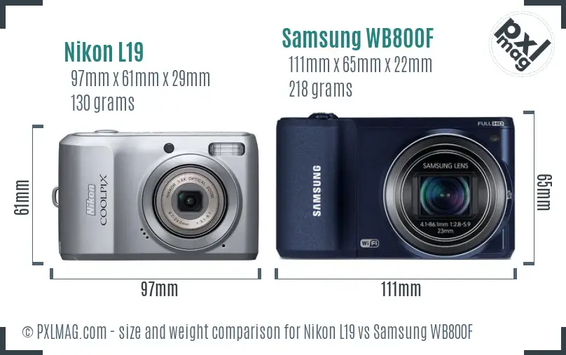 Nikon L19 vs Samsung WB800F size comparison