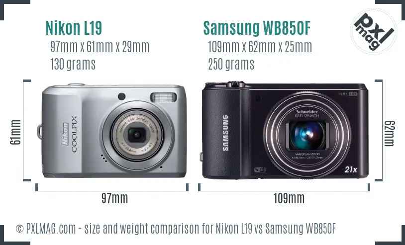 Nikon L19 vs Samsung WB850F size comparison