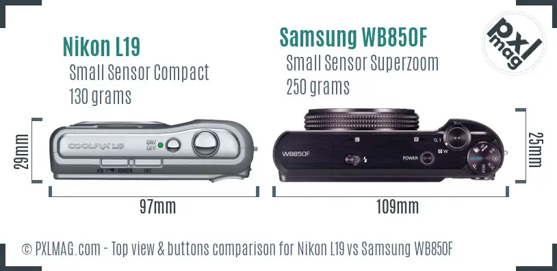 Nikon L19 vs Samsung WB850F top view buttons comparison