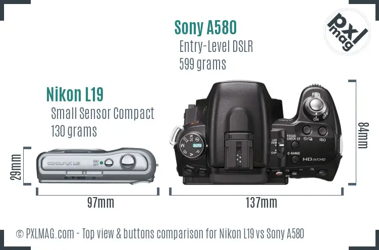 Nikon L19 vs Sony A580 top view buttons comparison