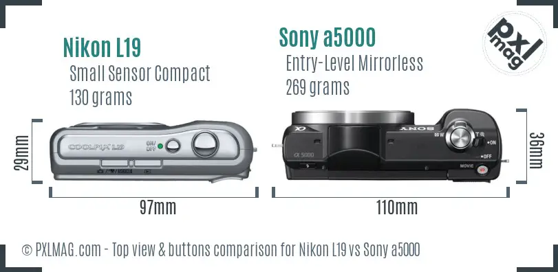 Nikon L19 vs Sony a5000 top view buttons comparison