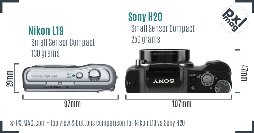 Nikon L19 vs Sony H20 top view buttons comparison