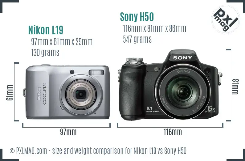 Nikon L19 vs Sony H50 size comparison