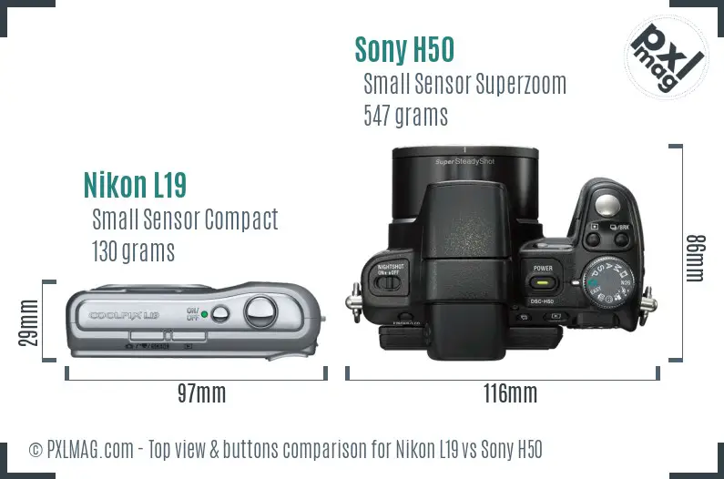 Nikon L19 vs Sony H50 top view buttons comparison