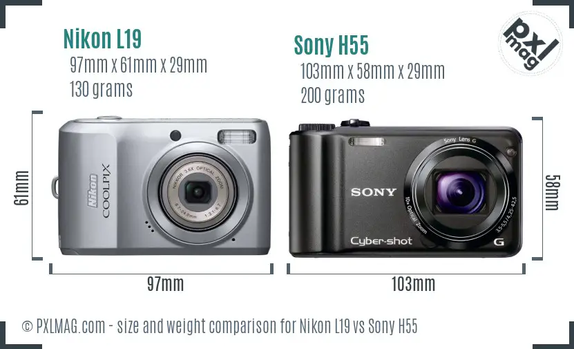Nikon L19 vs Sony H55 size comparison