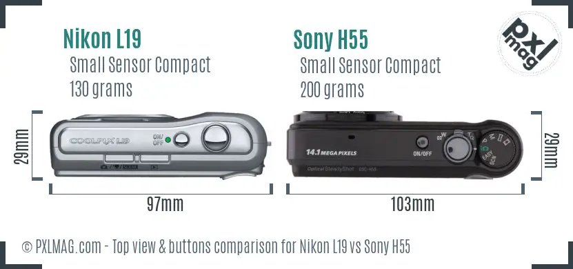 Nikon L19 vs Sony H55 top view buttons comparison