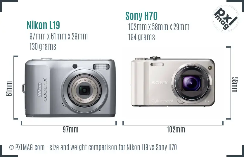 Nikon L19 vs Sony H70 size comparison