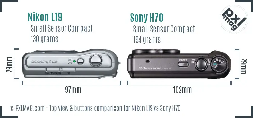 Nikon L19 vs Sony H70 top view buttons comparison