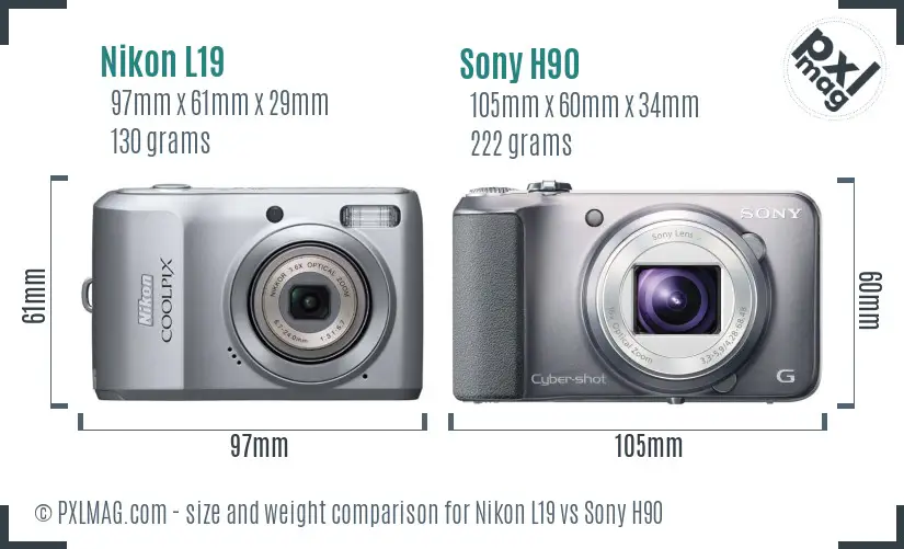 Nikon L19 vs Sony H90 size comparison