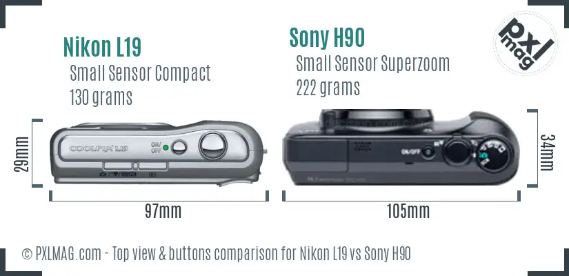 Nikon L19 vs Sony H90 top view buttons comparison