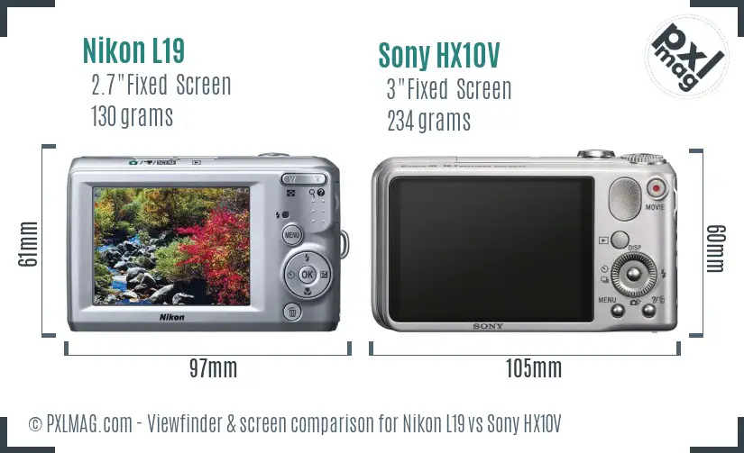 Nikon L19 vs Sony HX10V Screen and Viewfinder comparison