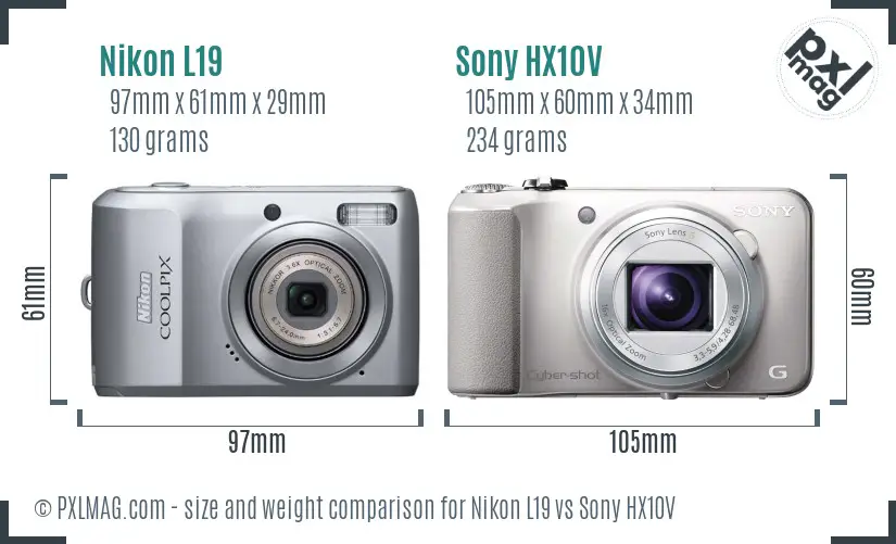 Nikon L19 vs Sony HX10V size comparison