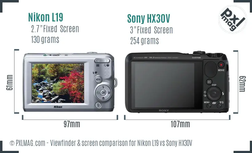 Nikon L19 vs Sony HX30V Screen and Viewfinder comparison