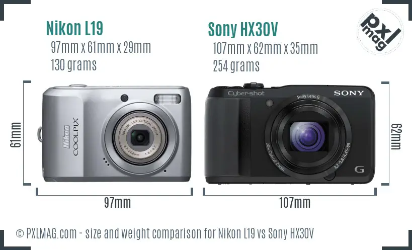 Nikon L19 vs Sony HX30V size comparison