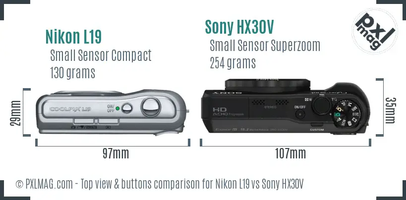 Nikon L19 vs Sony HX30V top view buttons comparison