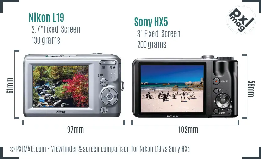 Nikon L19 vs Sony HX5 Screen and Viewfinder comparison