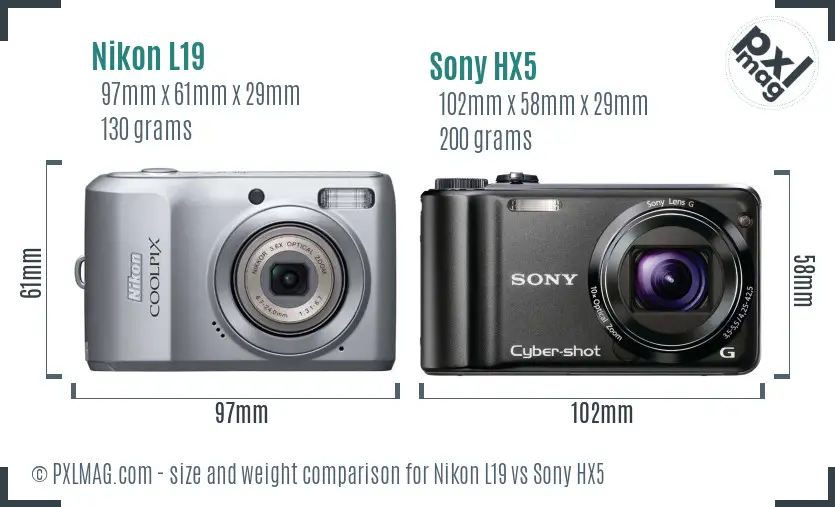 Nikon L19 vs Sony HX5 size comparison