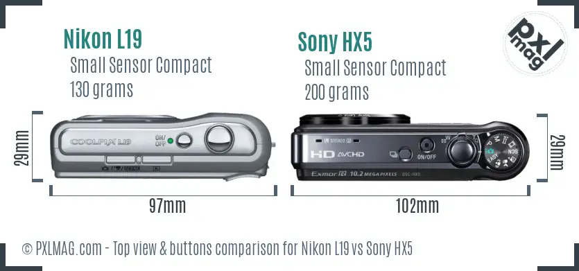 Nikon L19 vs Sony HX5 top view buttons comparison