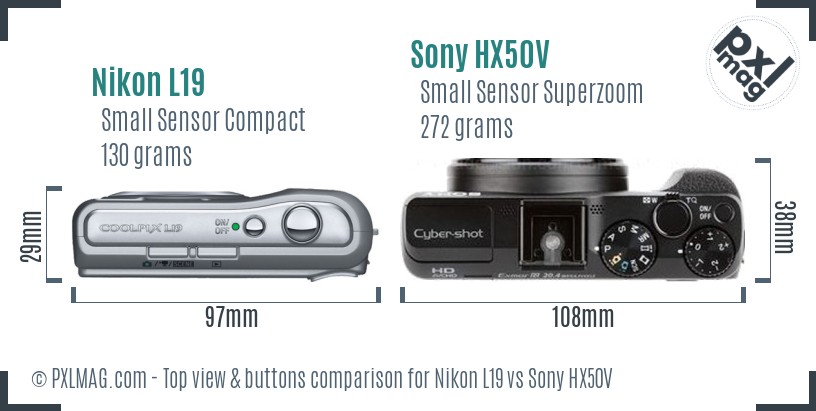 Nikon L19 vs Sony HX50V top view buttons comparison