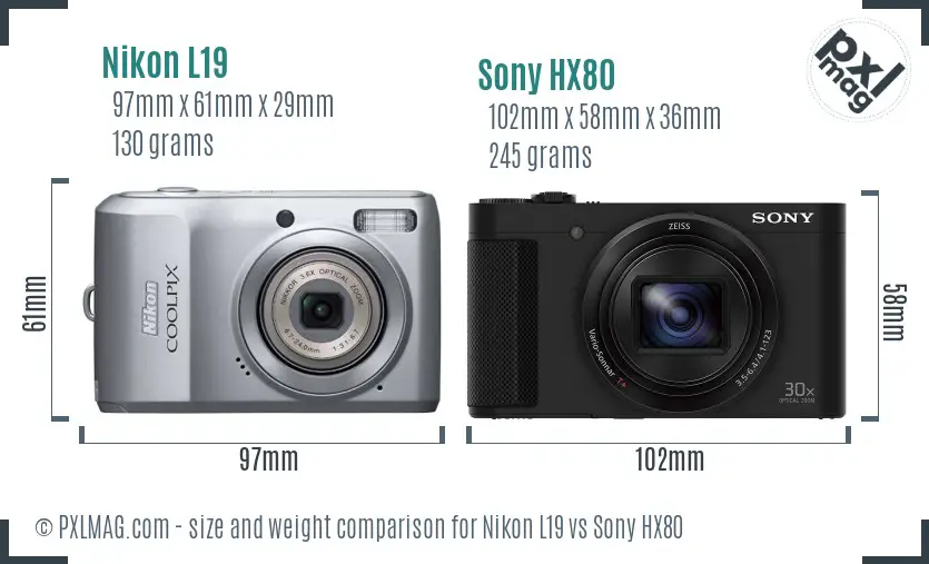 Nikon L19 vs Sony HX80 size comparison Nikon L19 vs Sony HX80 size comparison