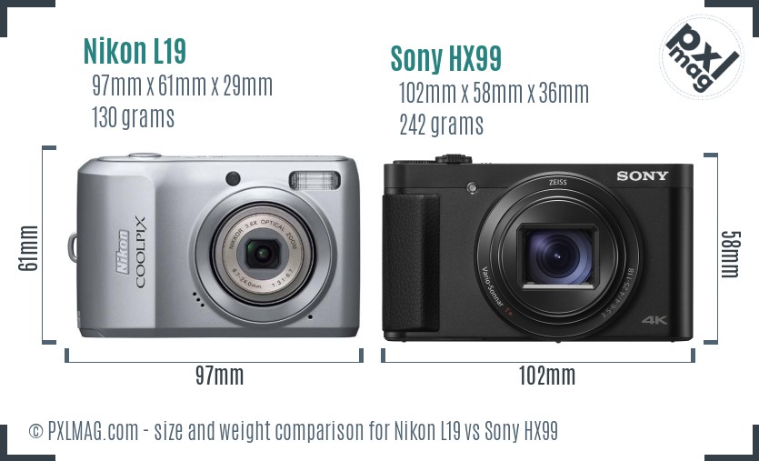 Nikon L19 vs Sony HX99 size comparison