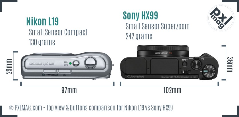 Nikon L19 vs Sony HX99 top view buttons comparison