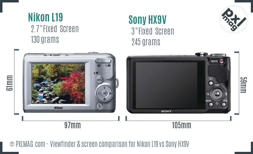 Nikon L19 vs Sony HX9V Screen and Viewfinder comparison