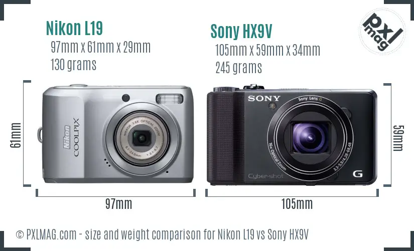 Nikon L19 vs Sony HX9V size comparison