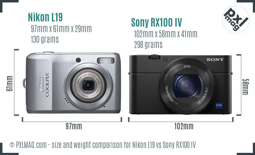 Nikon L19 vs Sony RX100 IV size comparison
